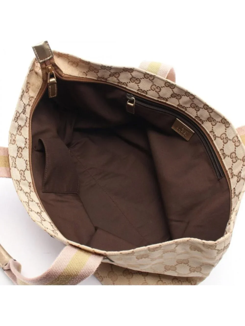 Gucci Tote Bag GG Canvas Sherry Line Gold Beige Pink